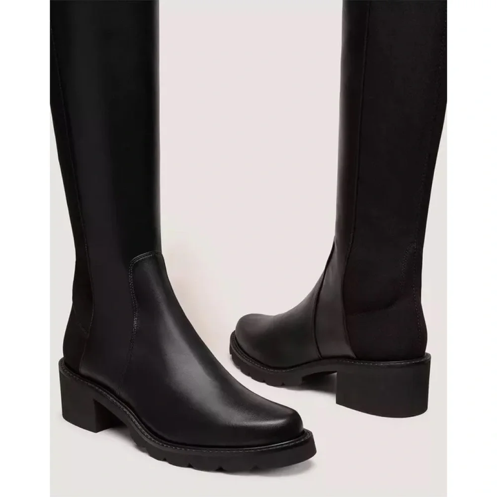 New Stuart Weitzman Alina Over The Knee Boot Black Leather Sz 5